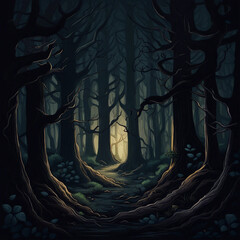 Canvas Print - dark forest illustration background