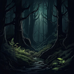 Canvas Print - dark forest illustration background