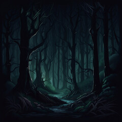 Sticker - dark forest illustration background