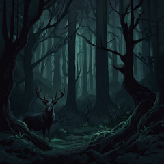 Sticker - dark forest illustration background