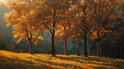Poster - Trees in autumn glow in morning light
