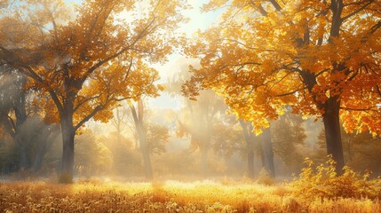 Poster - Trees in autumn glow in morning light