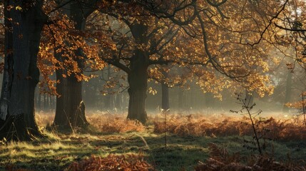 Poster - Trees in autumn glow in morning light