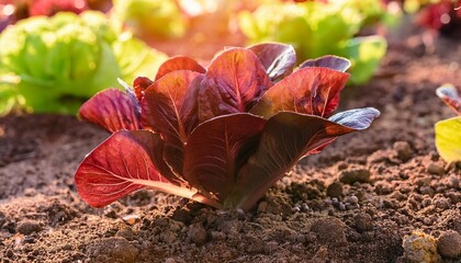 Sticker - fresh organic red cos lettuce growing on a natural farm