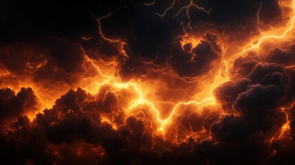 Wall Mural - a stormy sky with lightning bolts and clouds. the sky is dark and ominous, with the clouds looming o