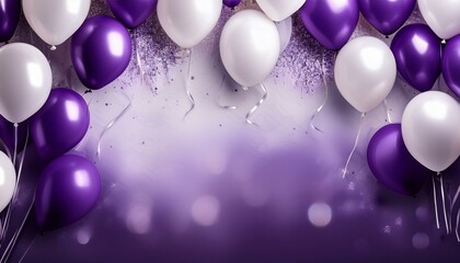 Wall Mural - celebration background with purple and white balloons