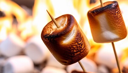 Wall Mural - close up of toasted marshmallows with an irresistible aroma at a cozy gathering national marshmallow day toasted to a caramelized gold