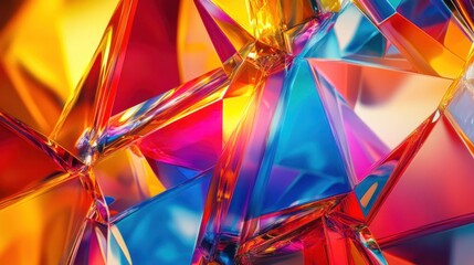 Canvas Print - Closeup abstract of bright red, orange, and blue iridescent geometric crystal.