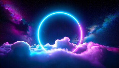 Wall Mural - bright neon ring in the clouds glowing at night sky