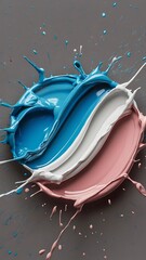 Close up view of blue, white and pink paint splash isolated on grey