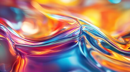 Abstract colorful liquid background with shiny metallic texture and flowing lines.