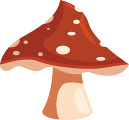 Poster - Cartoon vector illustration of a big red mushroom with white spots growing in the forest