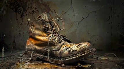 Canvas Print - Vintage Leather Boot in Grunge Setting - Still Life Photography