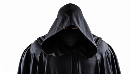 scary figure in hooded cloak a dark and sinister figure in a hood isolated on transparent