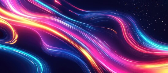 Abstract Swirling Neon Light Paths Background In Vibrant Colors