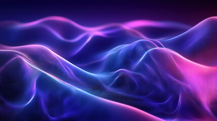 Abstract blue and pink glowing wave grid with dark background.