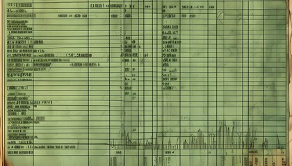 Canvas Print - Vintage-inspired illustrated document featuring detailed data entries on a vibrant green backdrop