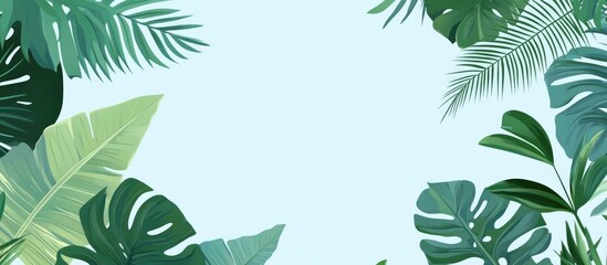 Wall Mural - Tropical Leaves Illustration On Light Blue Background