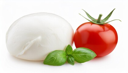 mozzarella cheese tomato and basil on transparent or white background