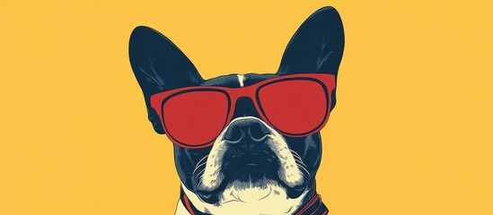 Trendy Dog Wearing Sunglasses Against Yellow Backdrop