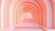 © DigitalDruid - Surreal 3D rendering of an abstract arch tunnel with a pastel peach background showcasing a concept aligned with a notable color trend Dreamlike interior illustration