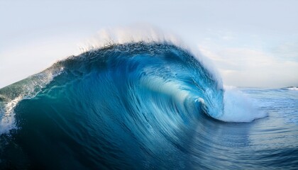 massive blue wave surges in the middle of the ocean