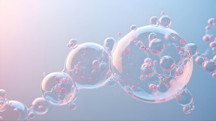 molecule inside bubble on soft background, concept skin care cosmetics solution. 3d rendering