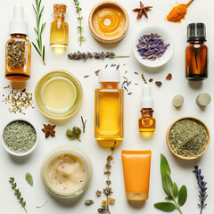 essential oils natural ingredients aromatherapy herbs skincare beauty products wellness herbal remedies cosmetic bottles botanical extracts organic skincare 