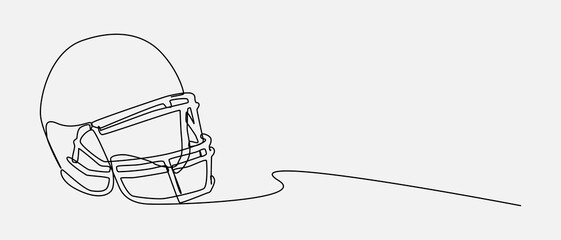 Wall Mural - Continuous one line drawing of american football helmet. Sport, football, protection concept. Editable stroke vector.