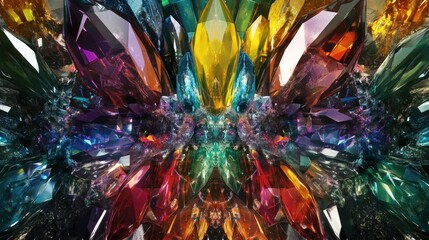 Wall Mural - Closeup of colorful crystal shards with an abstract pattern and a dark background.