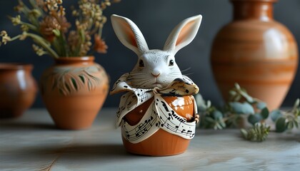 Joyful earthenware adorned with whimsical rabbit patterns creating a symphony of elegance and charm