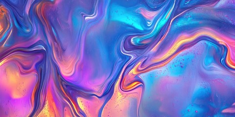 Poster - Abstract wavy liquid background featuring a digitally painted texture ideal for web design templates and gradient texture illustration with a multicolor holographic effect
