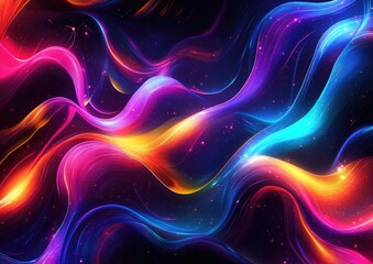 Poster - glowing wavy lines template featuring colorful lighting in a dark setting creating an abstract backg