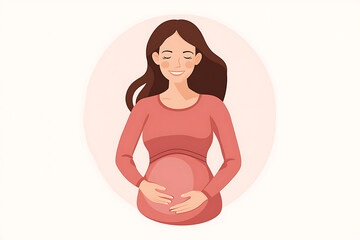 A serene image of a pregnant woman gently holding her stomach with both hands, symbolizing motherhood and care. The pose reflects tenderness and anticipation