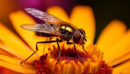 fly feasting nectar from flower macro detail closeup