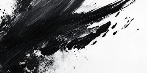 Poster - Abstract ink background texture featuring dark strokes on white paper ideal for web design and gaming art showcasing a grunge style with a macro perspective of ink smudges