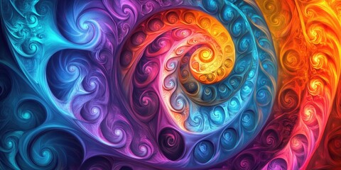 Wall Mural - Vibrant abstract fractal background featuring bright spirals a captivating computer generated image ideal for wallpaper album art posters and creative graphic design