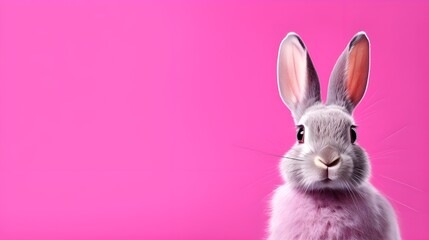 Wall Mural - white rabbit on pink background