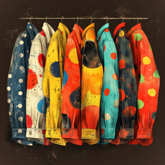 Poster - A row of colorful polka dot shirts hanging on a clothesline