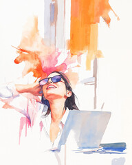 Wall Mural - Watercolor Young Professional Woman