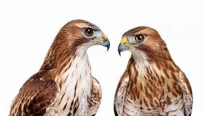 close up of two majestic hawks with detailed plumage perfect for nature and wildlife themes high resolution and isolated on white background