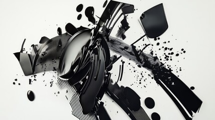 Poster - Abstract composition featuring black shapes and elements against a white backdrop