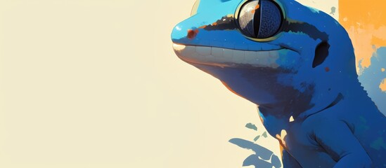 Poster - Portrait of an electric blue gecko eyeing the camera featuring a vibrant color and distinct features set against a neutral background