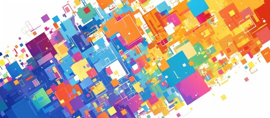 Canvas Print - Vector illustration depicting an abstract composition of colorful square mosaic blocks