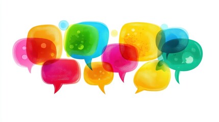 Poster - Vibrant Collection of Colorful Speech Bubbles in Various Shapes on White Background