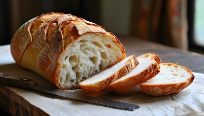 Wall Mural - Dynamic moment of bread slicing captured in a brilliant flash of light