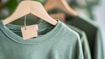 Organic Cotton Clothing on Hanger: Soft Fabric and Eco-Friendly Tags Highlight Sustainable Fashion Choices with Clean, Modern Aesthetic, Perfect for Green Lifestyle Promotions