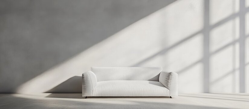 Contemporary concept of a vacant room showcasing a white sofa in an interior design setting 3D rendering