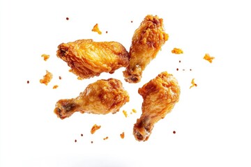 Tasty flying fried chicken isolated on white background , ai