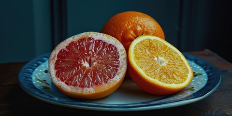 Wall Mural - Plate of squeezed orange, pomelo, and grapefruit.